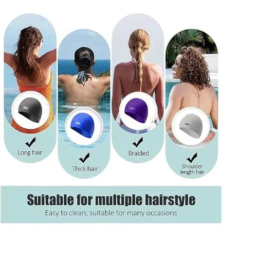 Swimming Cap Comfortable Rubber Swim Bubble Cap Waterproof High Elastic For Long Short And Curly Hair Curly Braids Silicone Shower Hat Keep Hairstyle | Ideal for All Surfaces, Kids & Adults | Match-Ready